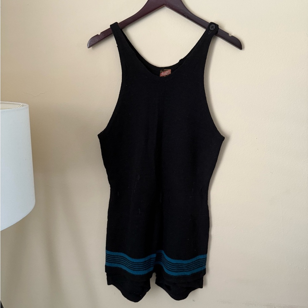 Vintage 1920s 1930s Jantzen Black and Teal Men's Swimwear